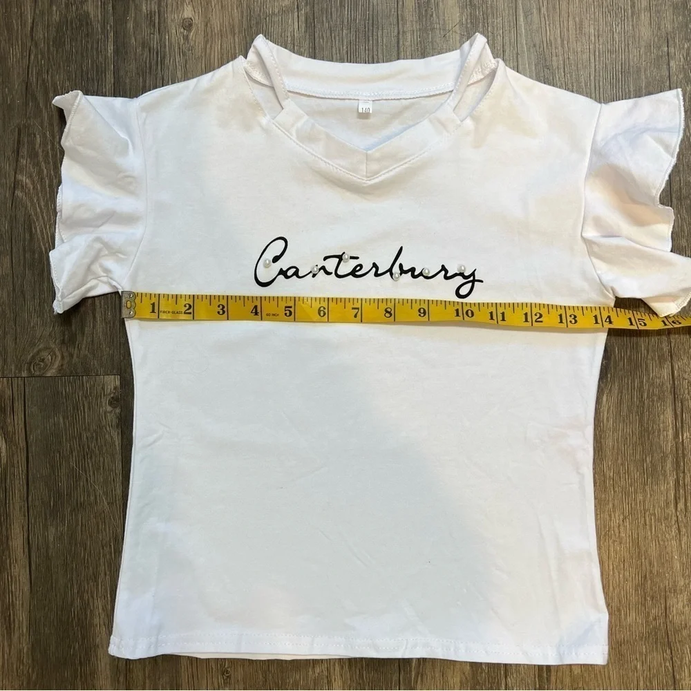 Girls Canterbury White Top With ruffle Short Sleeves Size 10